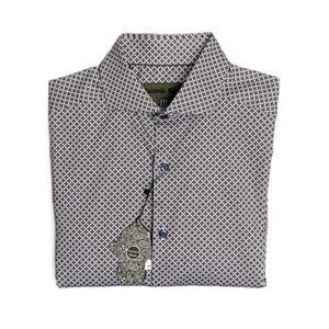 Visconti Black Men's Small Button Up Shirt Geometric Print Bark Stretch NEW